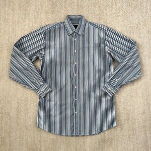 Etro Striped Long Sleeve Button Up Cotton Shirt 38 Blue
